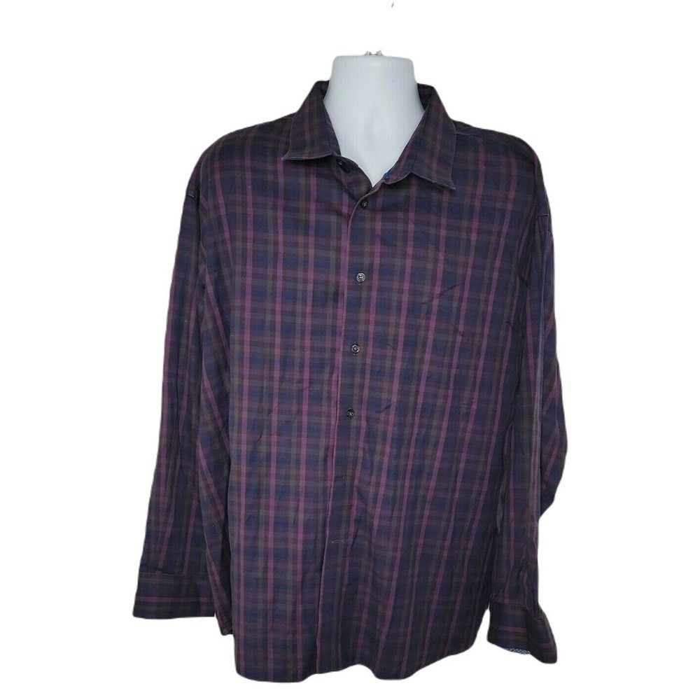 Egara Men's Button Up Collared Shirt ~ Sz 2X ~ Black & Purple ~  Long Sleeve